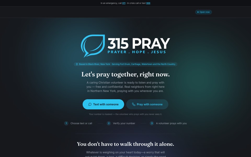 315 PRAY website home page, designed and built by Webit365