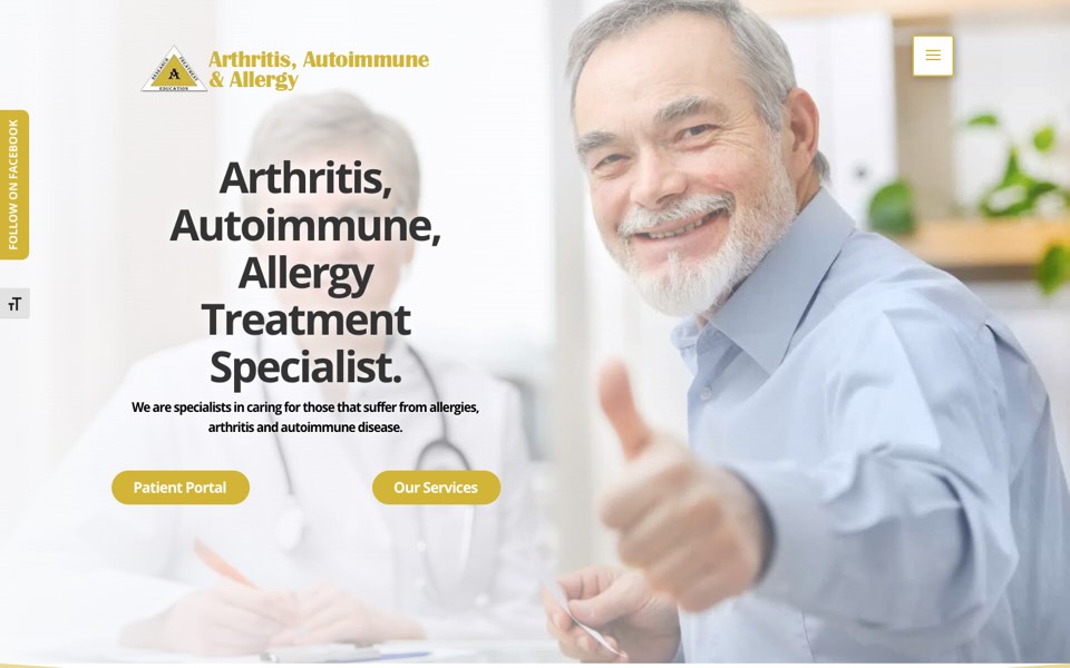 Arthritis, Autoimmune & Allergy website home page, designed and built by Webit365