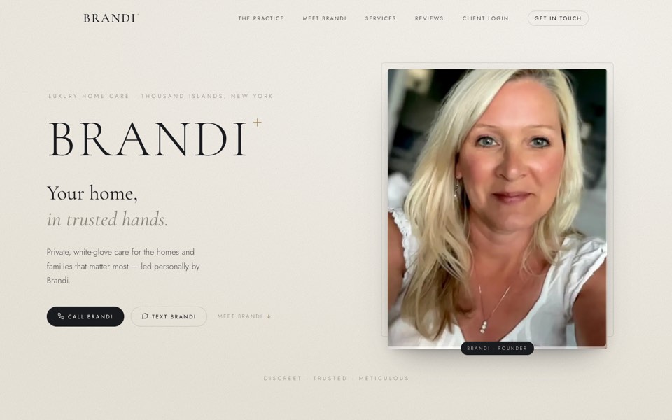 Brandi+ Home Care website home page, designed and built by Webit365