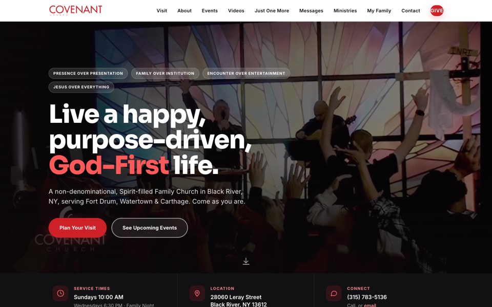 Covenant Church website home page, designed and built by Webit365