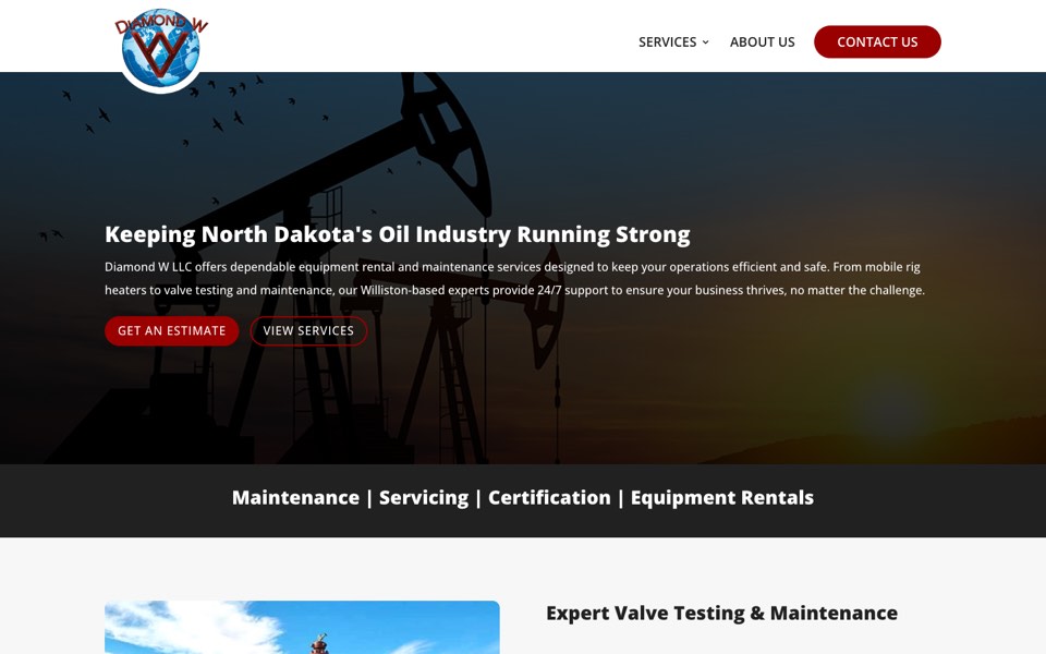 Diamond W website home page, designed and built by Webit365