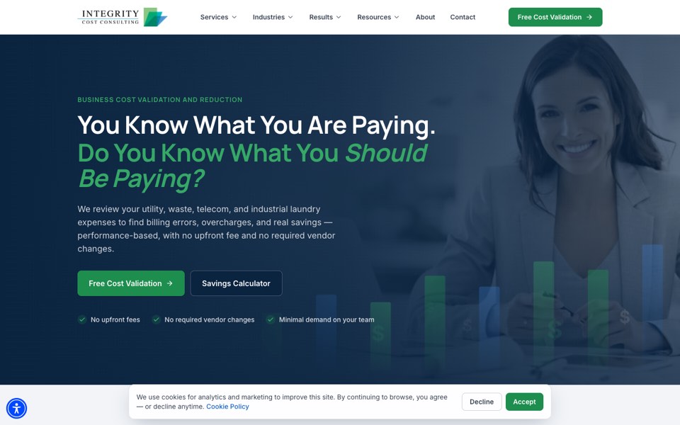 Integrity Cost Consulting website home page, designed and built by Webit365