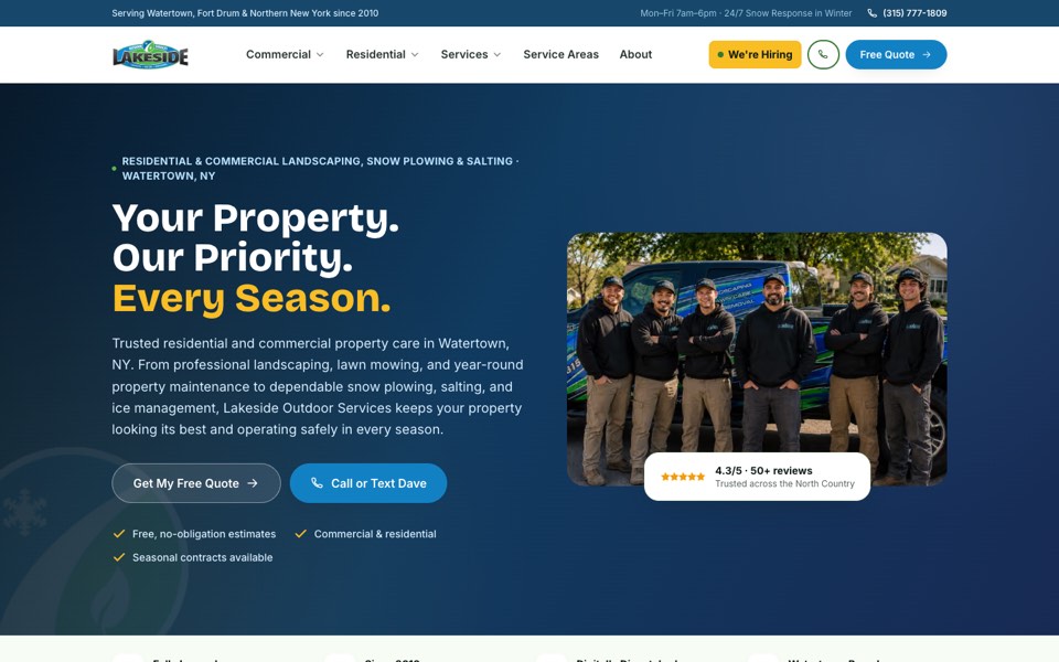Lakeside Outdoor Services website home page, designed and built by Webit365