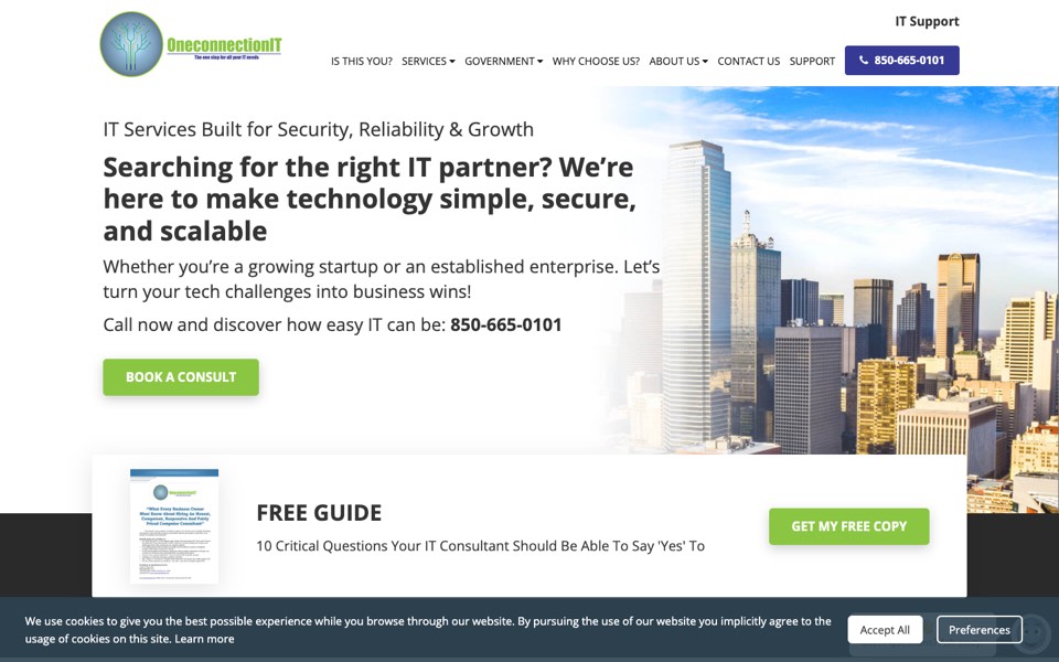 One Connection IT website home page, designed and built by Webit365