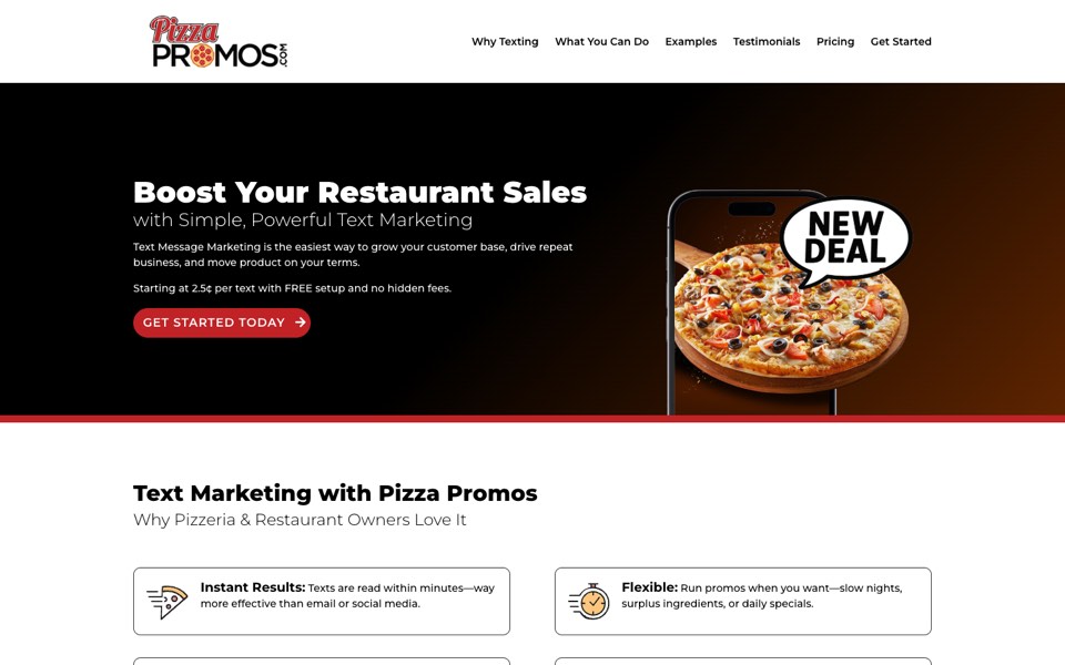 Pizza Promos website home page, designed and built by Webit365